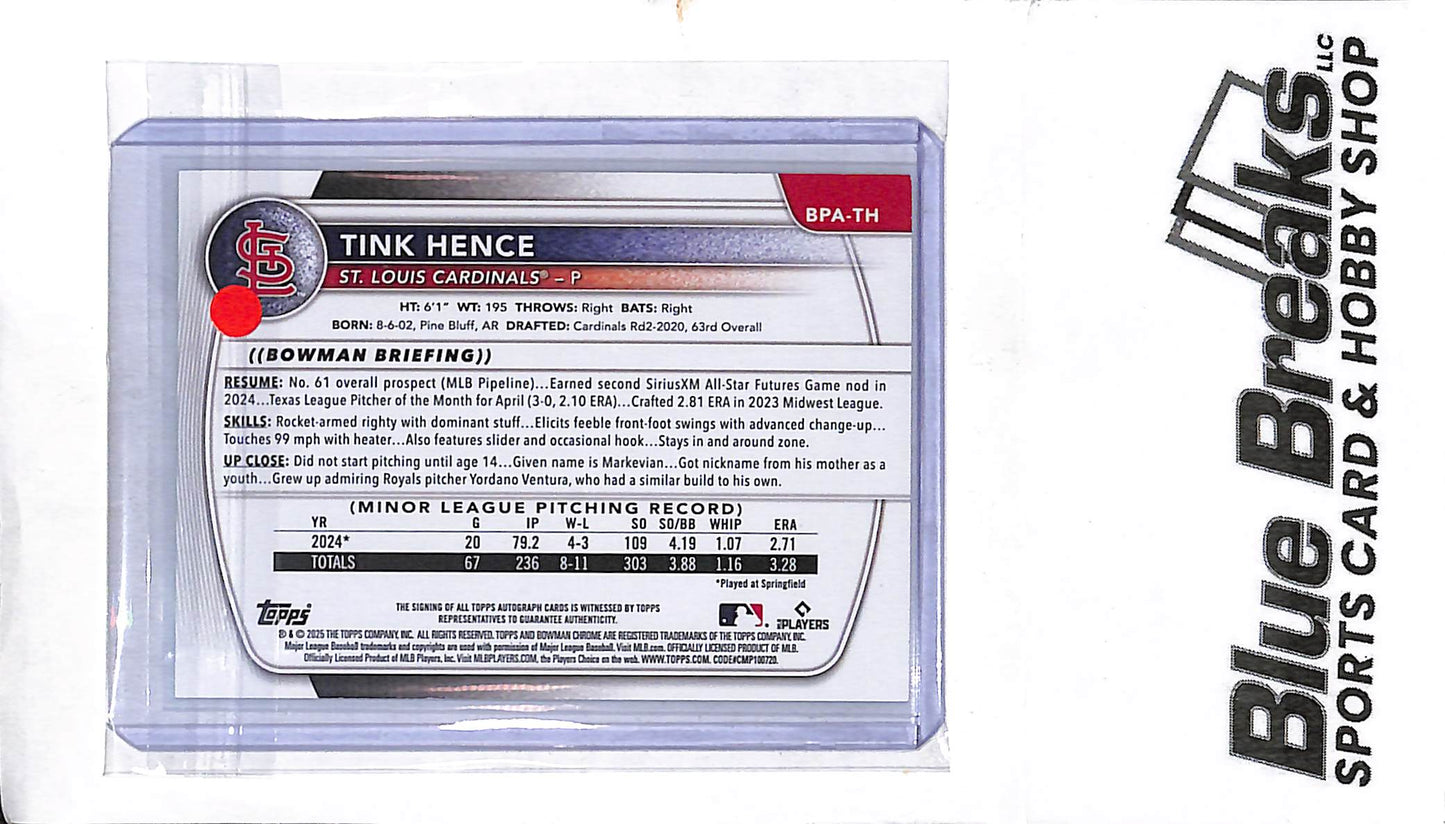 2025 Bowman - green - Tink Hence - auto - 29/99 - #BPA-TH - baseball - Cardinals