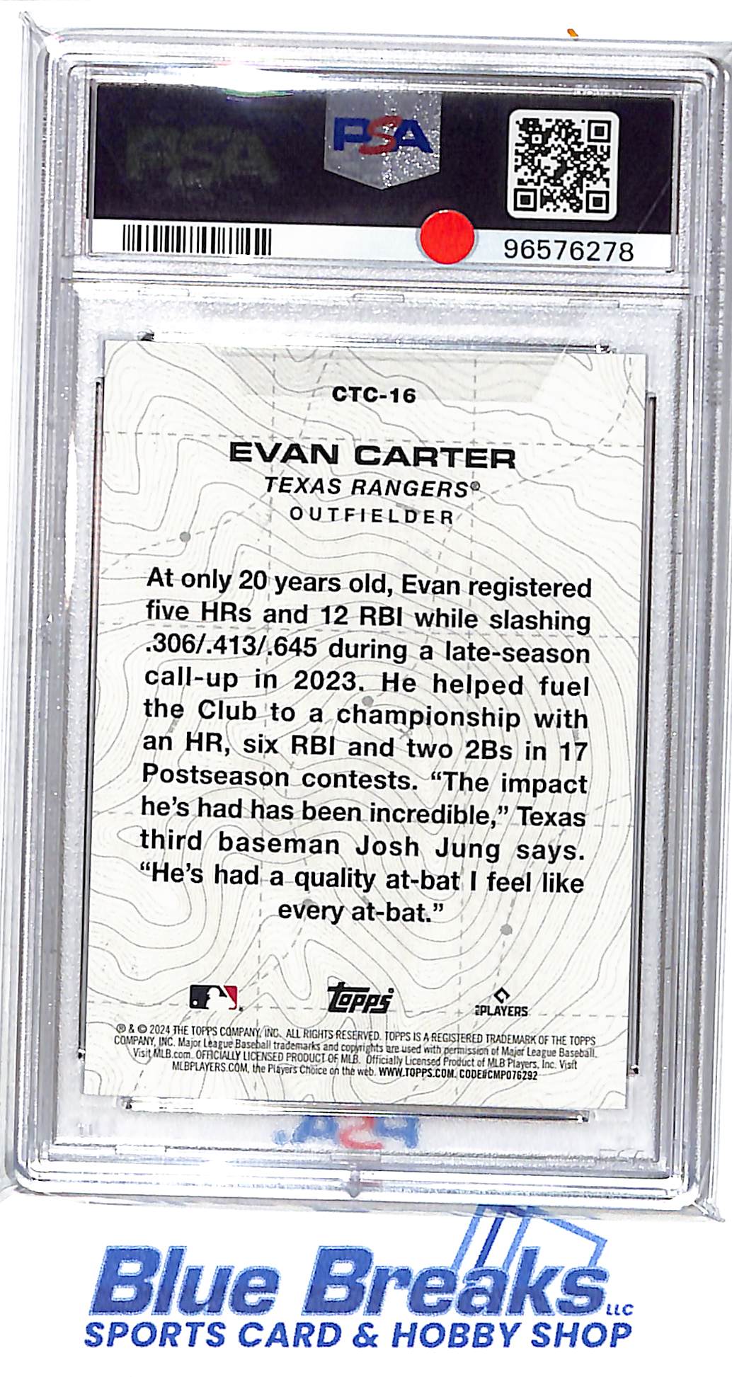 2024 Topps - City to City - Evan Carter - RC - #CTC-16 - PSA 10 - baseball - Rangers