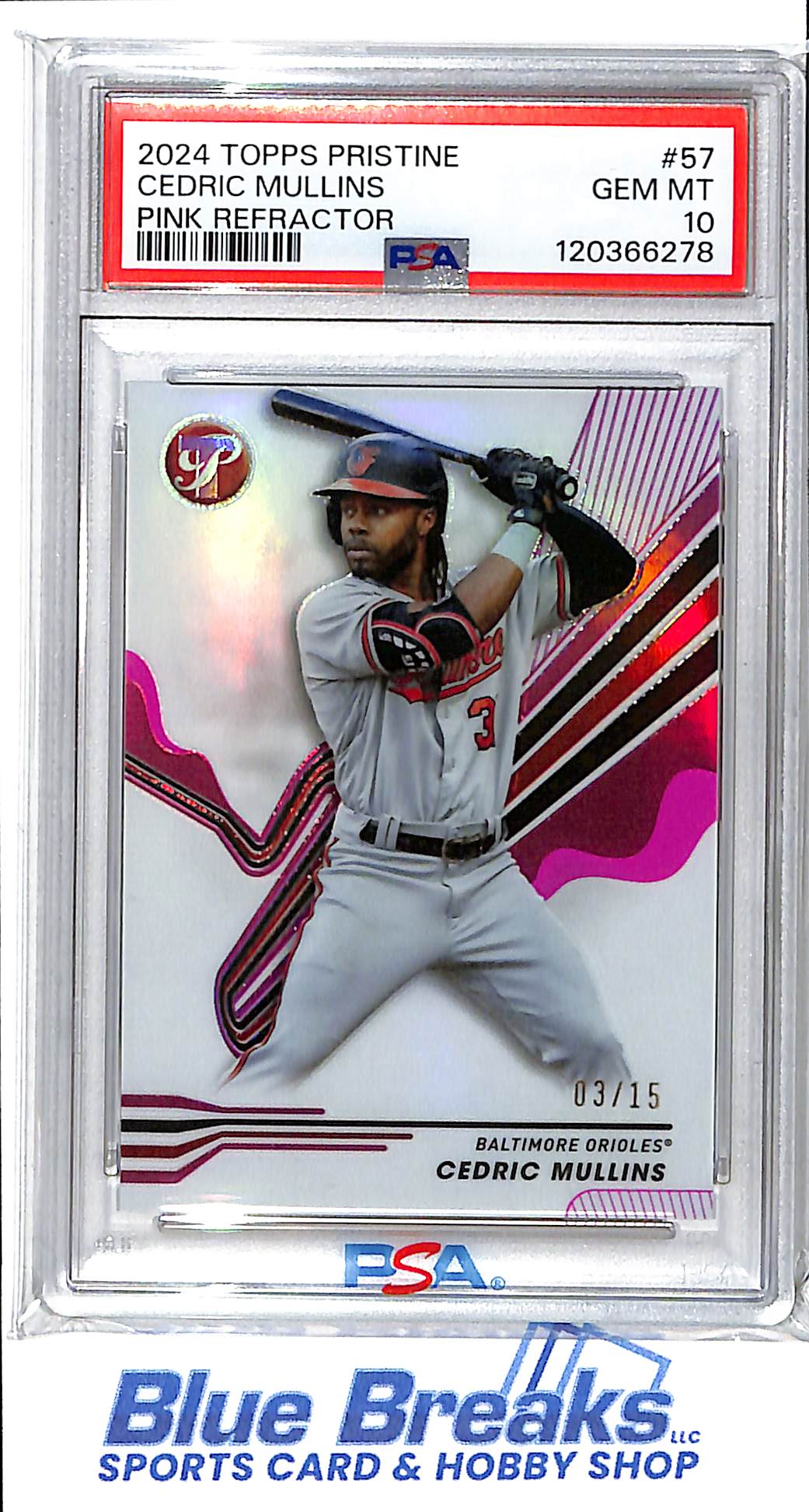 2024 Topps Pristine - Pink Refractor - Cedric Mullins - 03/15 - #57 - PSA 10 - baseball - Orioles