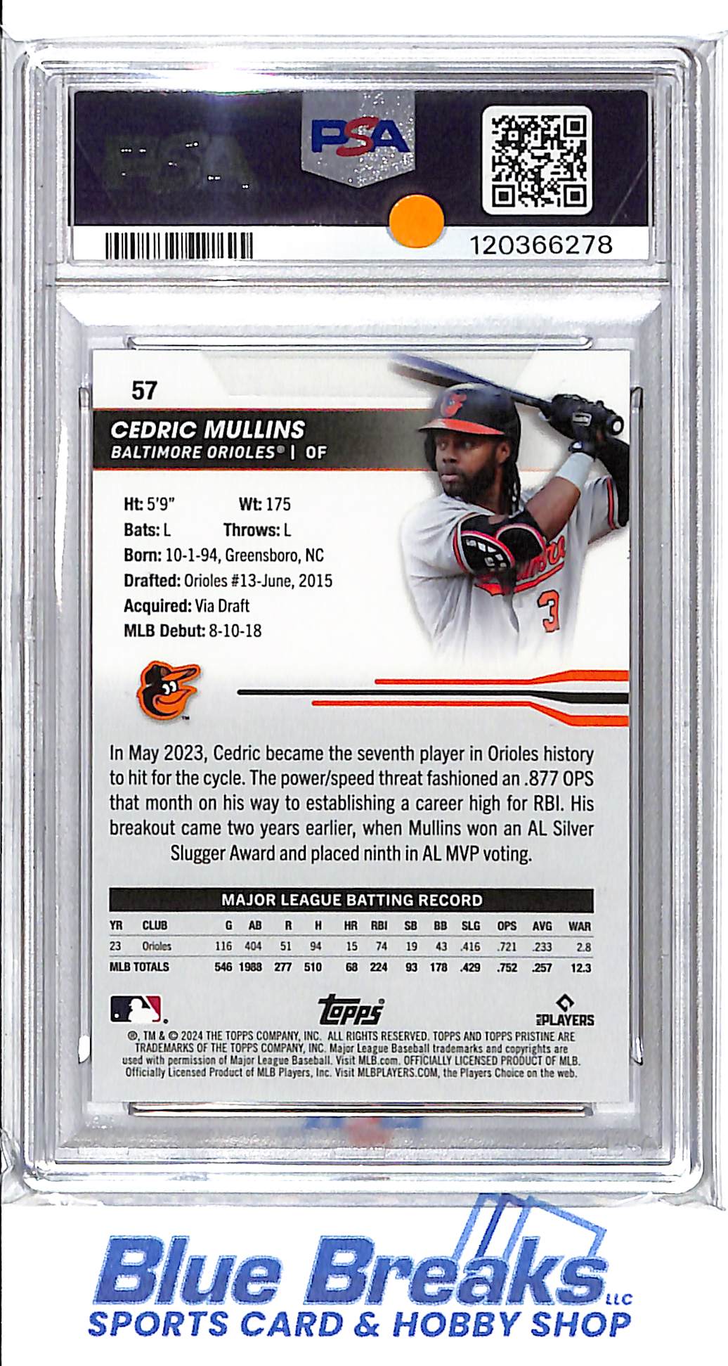 2024 Topps Pristine - Pink Refractor - Cedric Mullins - 03/15 - #57 - PSA 10 - baseball - Orioles