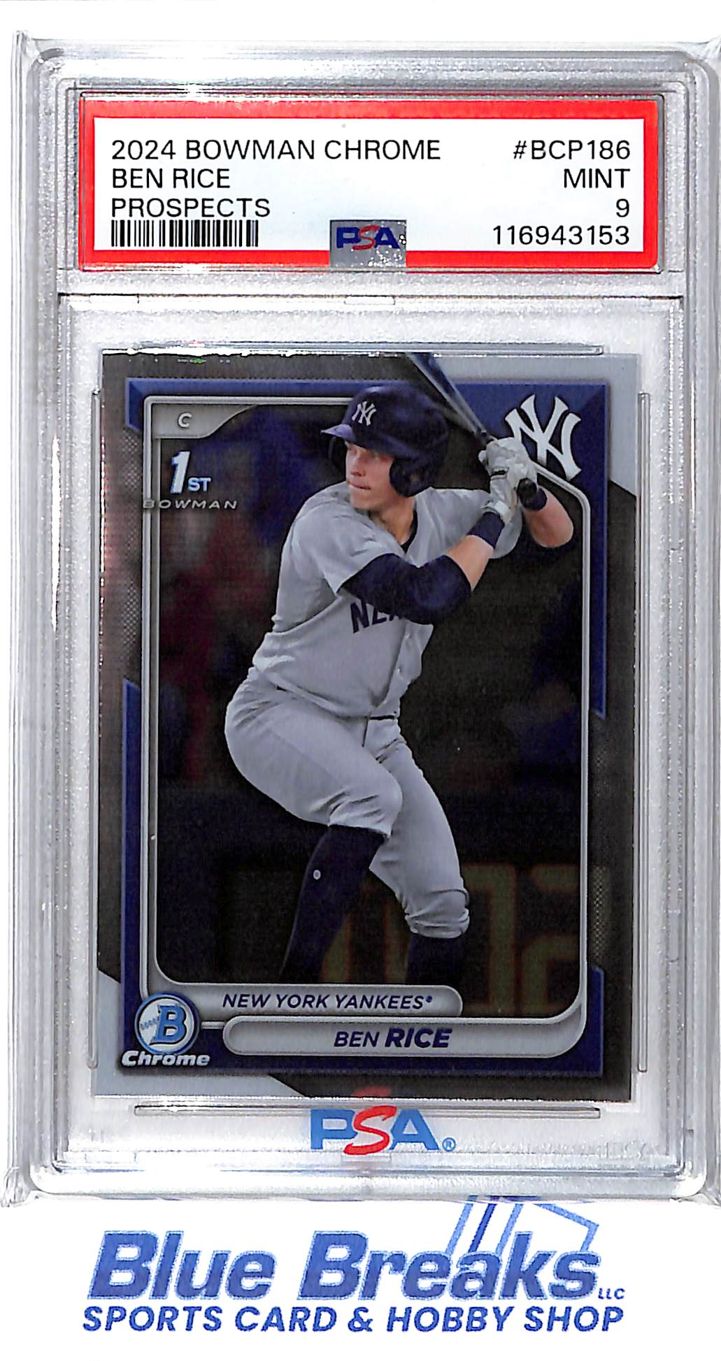 2024 Bowman Chrome - 1st Bowman - Prospects - Ben Rice - #BCP-186 - PSA 9 - baseball - Yankees