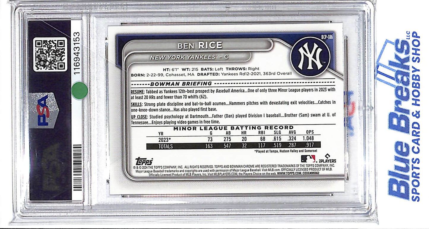 2024 Bowman Chrome - 1st Bowman - Prospects - Ben Rice - #BCP-186 - PSA 9 - baseball - Yankees