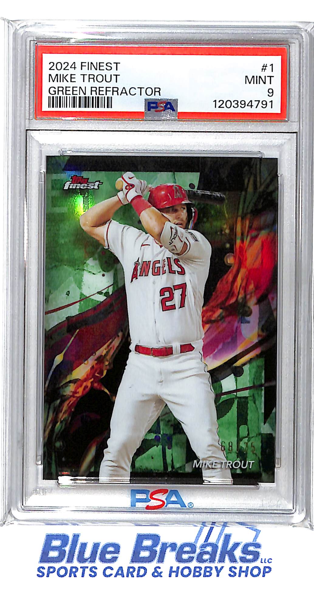 2024 Topps Finest - Green Refractor - Mike Trout - 68/75 - #1 - PSA 9 - baseball - Angels