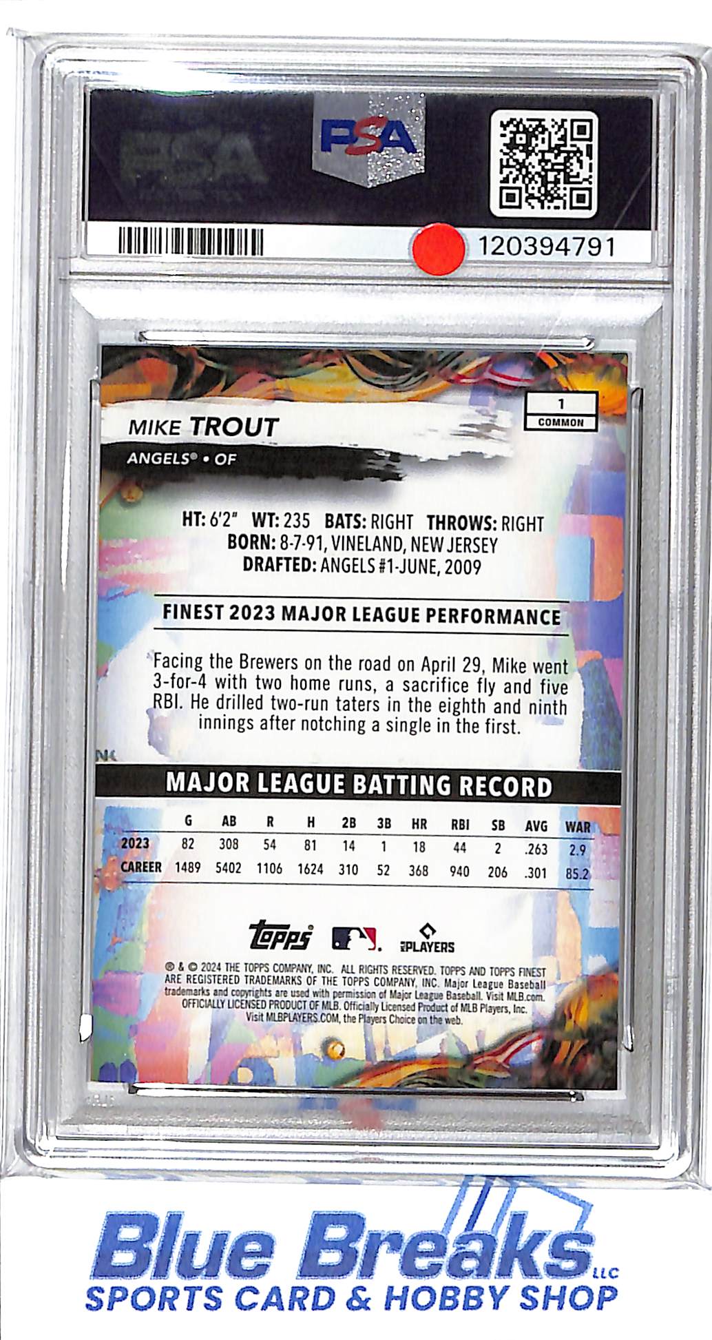 2024 Topps Finest - Green Refractor - Mike Trout - 68/75 - #1 - PSA 9 - baseball - Angels