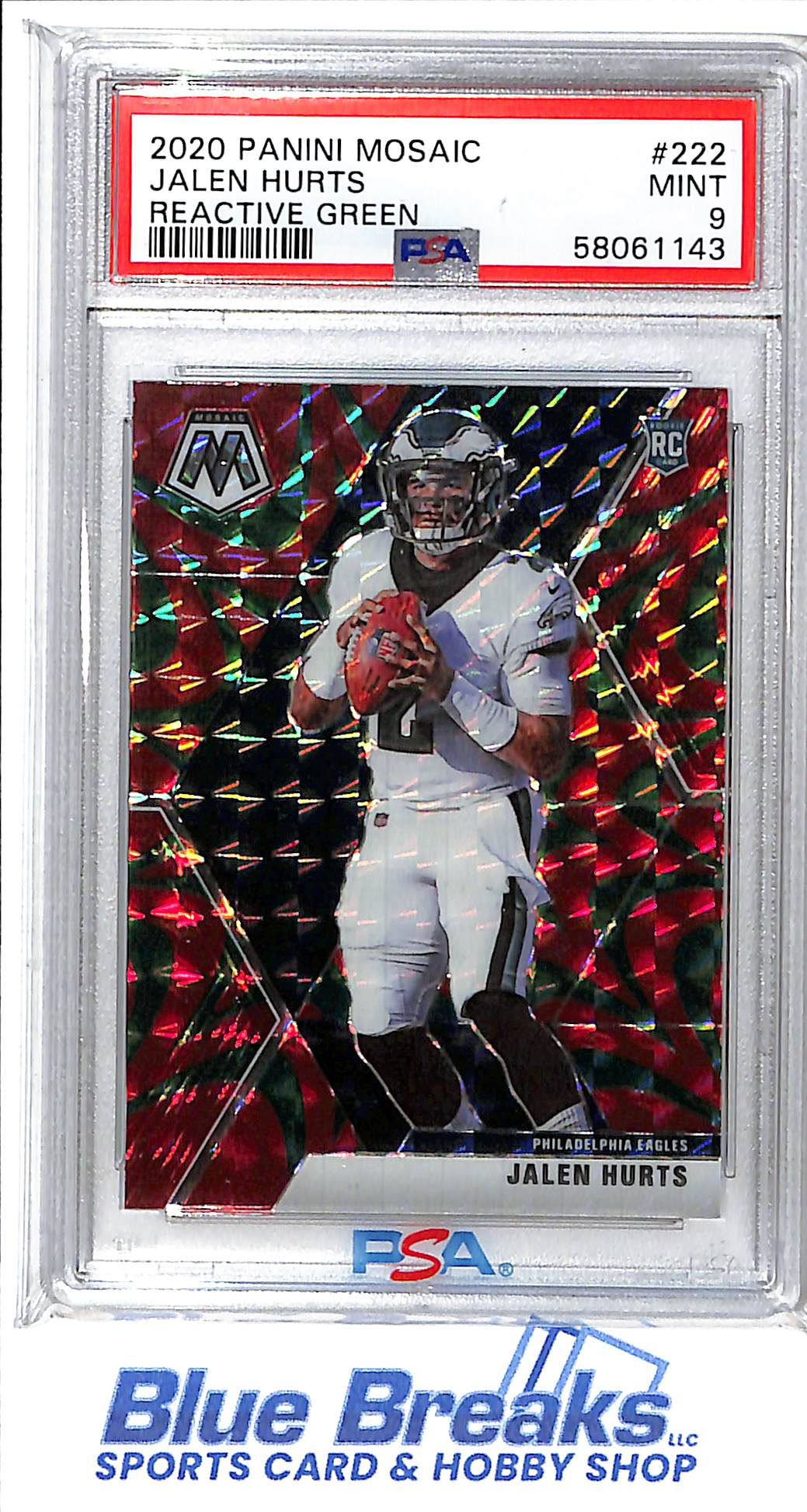 2020 Panini - Mosaic - Reactive Green - Jalen Hurts - RC - #222 - PSA 9 - football - Eagles