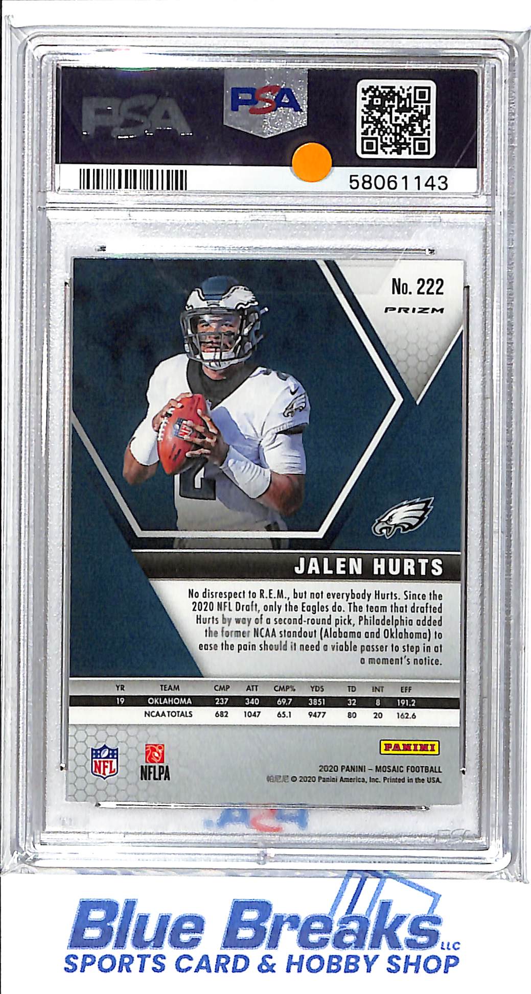 2020 Panini - Mosaic - Reactive Green - Jalen Hurts - RC - #222 - PSA 9 - football - Eagles