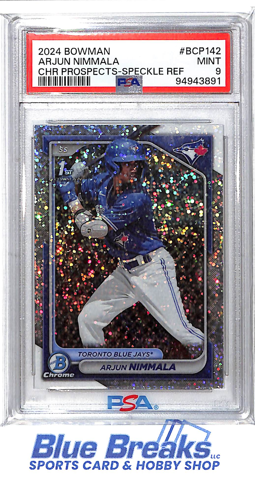2024 Bowman - 1st Bowman - Chrome Prospects - Speckle Refractor - Arjun Nimmala - 170/299 - #BCP-142 - PSA 9 - baseball - Blue Jays