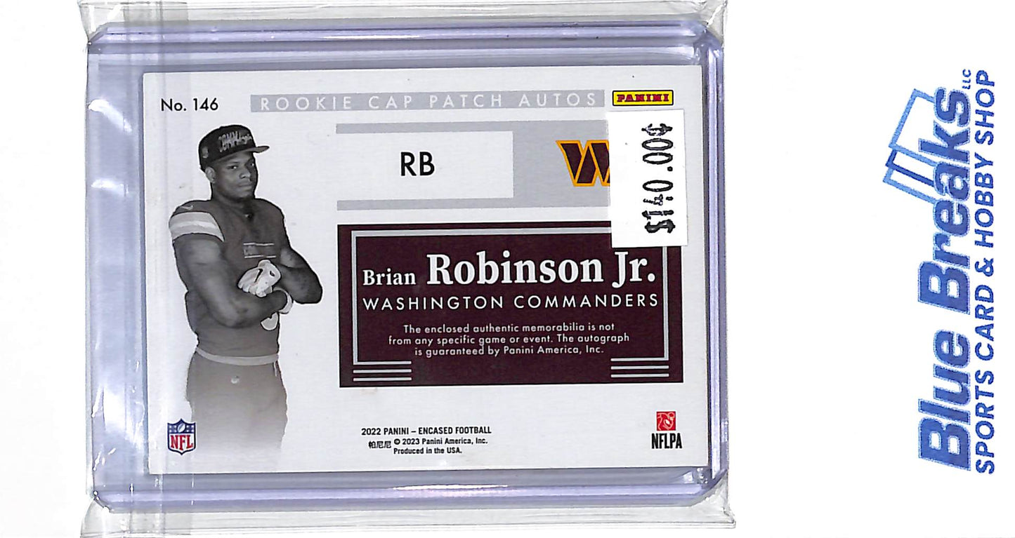 2022 Panini - Encased - Rookie Cap Patch Autos - Brian Robinson Jr - 06/10 - #146 - football - Commanders