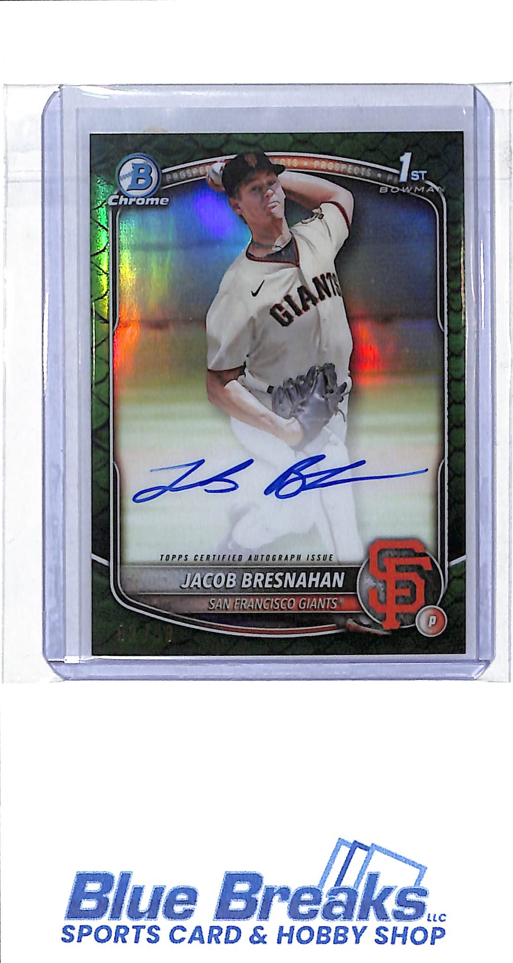 2025 Bowman Chrome - 1st Bowman - reptilian green refractor - Jacob Bresnahan - auto - 82/99 - #CPA-JBR - baseball - Giants