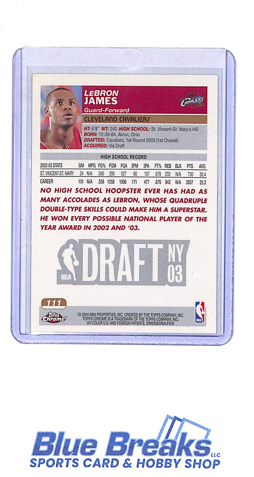 2004 Topps Chrome - Draft Pick #1 - Lebron James - Rookie Card - #111 - basketball - Cavaliers/Lakers