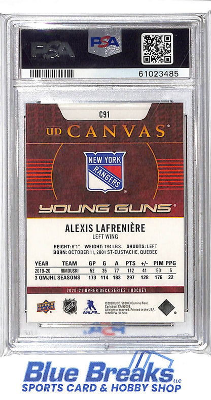 2020 Upper Deck - UD Canvas - Young Guns - Alexis Lafreniere - #C91 - PSA 10 - hockey - Rangers
