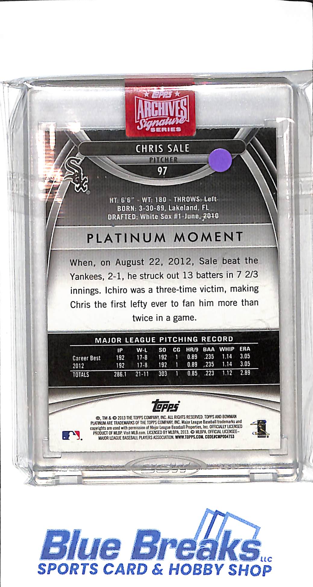 2019 Topps Archives Signature Series - Chris Sale - Chicago White Sox - #97 - 1/1
