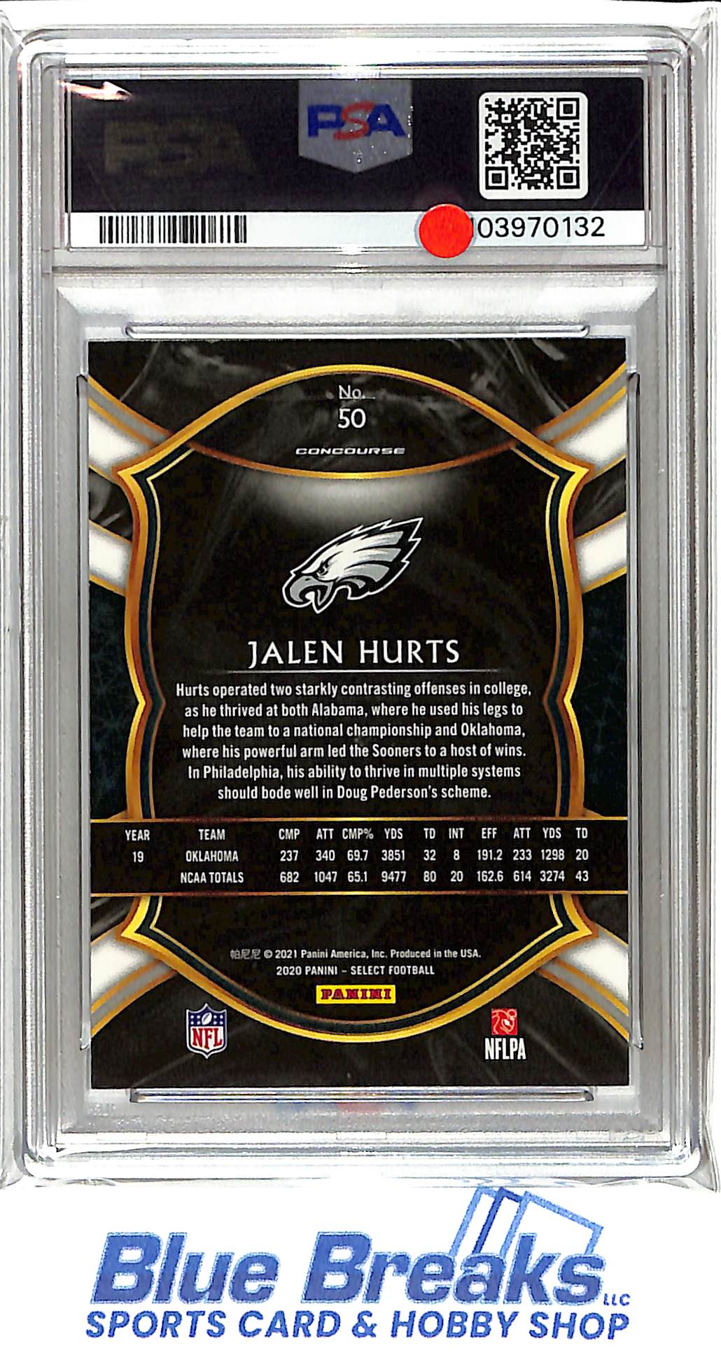 2020 Panini Select - Jalen Hurts - #50 - Rookie - PSA 9