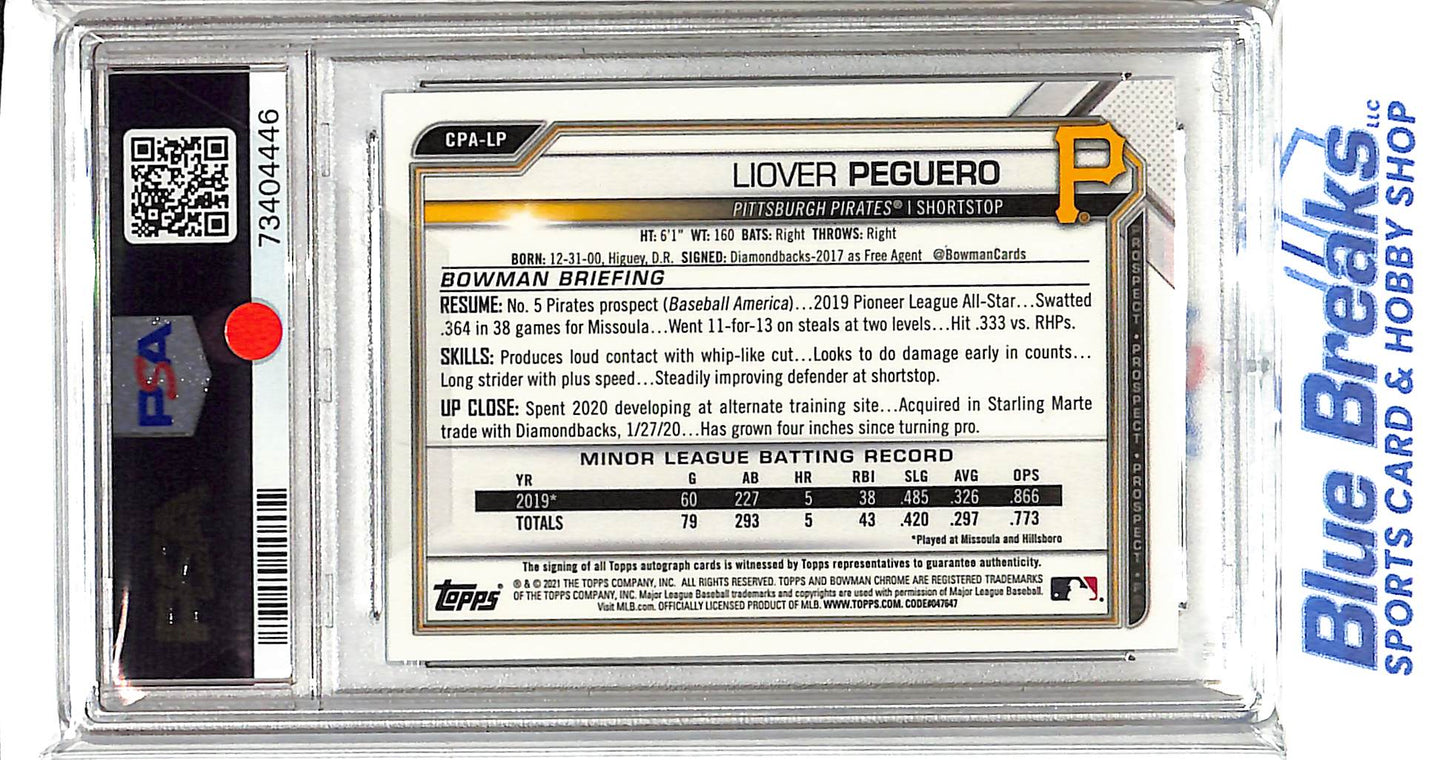2021 Bowman Chrome - Liover Peguero - Prospect Autographs - #CPALP - PSA 10 - Pittsburgh Pirates