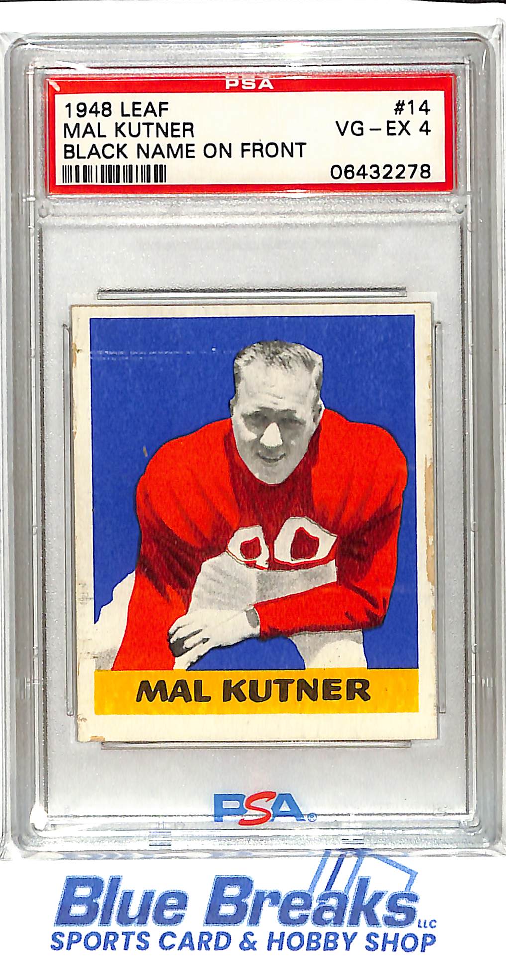 1948 Leaf - Mal Kutner - Black Name on Front - #14 - Chicago Cardinals - PSA 4