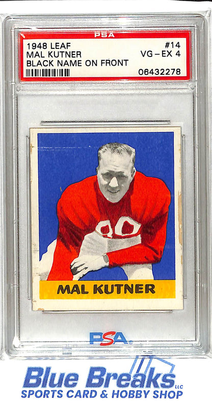 1948 Leaf - Mal Kutner - Black Name on Front - #14 - Chicago Cardinals - PSA 4