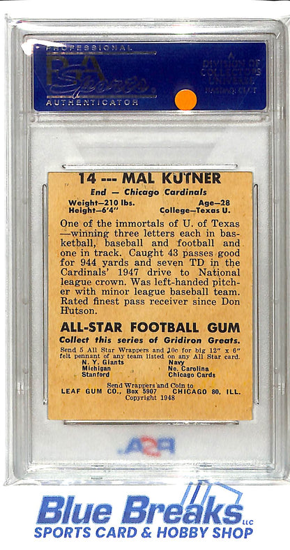 1948 Leaf - Mal Kutner - Black Name on Front - #14 - Chicago Cardinals - PSA 4