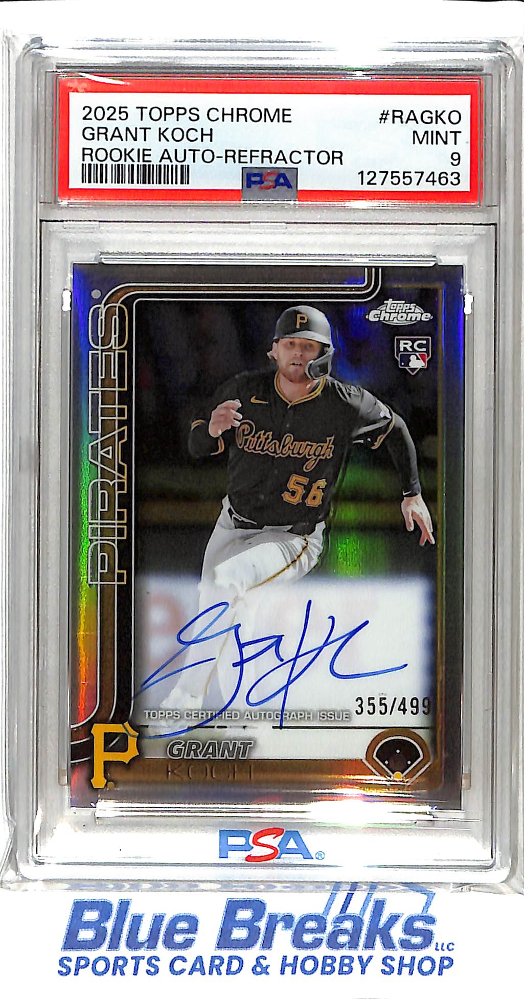 2025 Topps Chrome - Grant Koch - Rookie Auto Refractor - #RAGKO - Pittsburgh Pirates - 355/499 - PSA 9