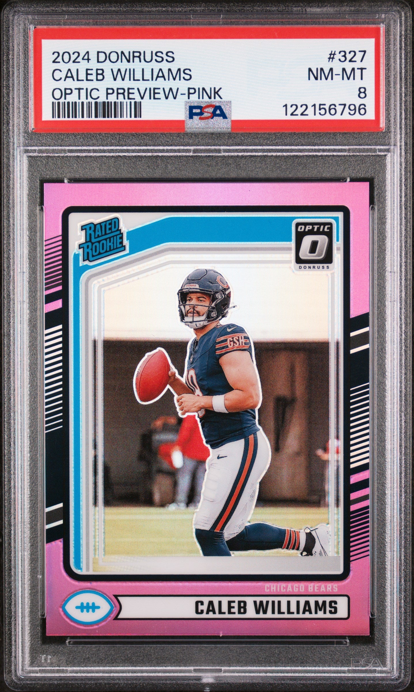2024 Panini - Donruss - Optic Preview - pink - Rated Rookie - Caleb Williams - #327 - PSA 8 - football - Bears