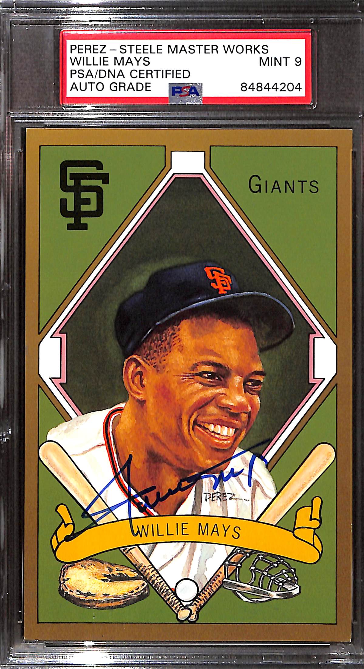 1990 Perez-Steele - Master Works - Gold Border - Willie Mays - auto - 02403/10000 - #14 - PSA/DNA 9 - baseball - Giants