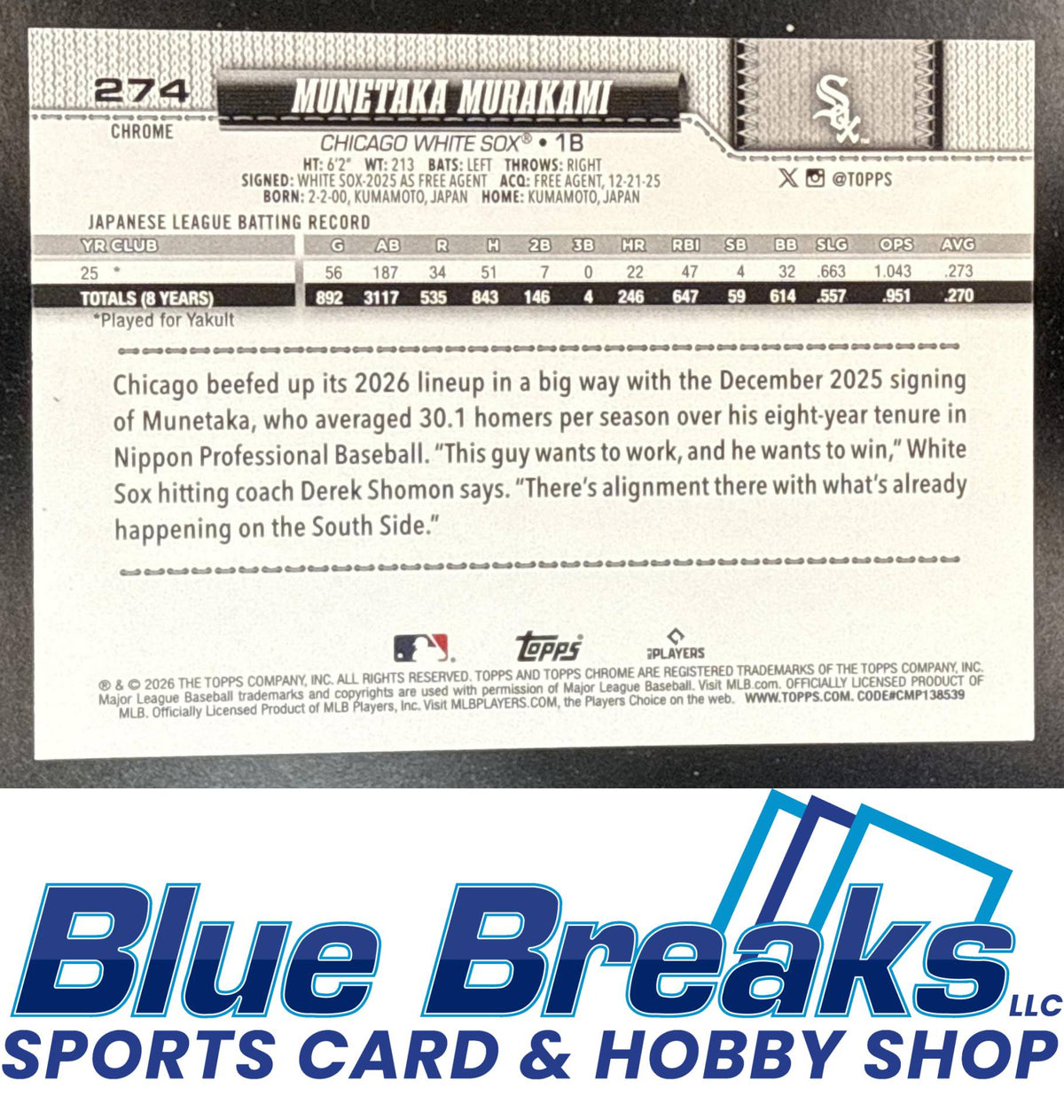 2026 Topps Chrome X-Fractor Munetaka Murakami [RC] #274 RC Chicago White Sox