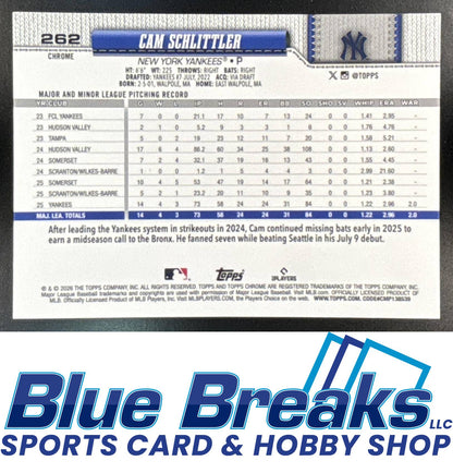 2026 Topps Chrome X-Fractor Cam Schlittler RC #262 New York Yankees