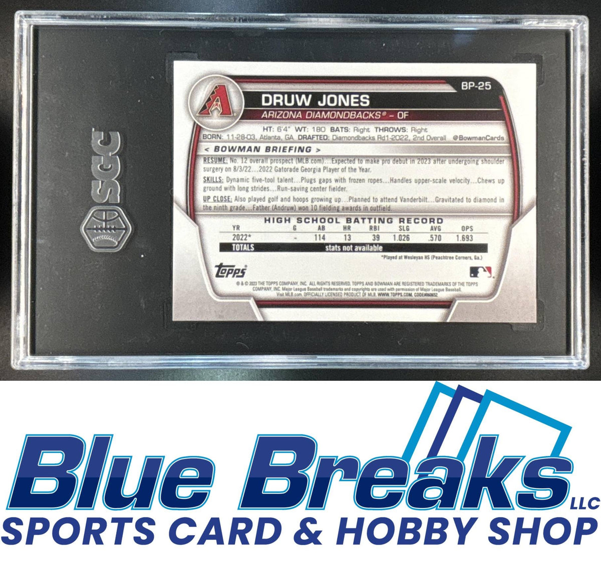 2023 Bowman Druw Jones #BP-25 Sky Blue /499 1st Prospect SGC 10
