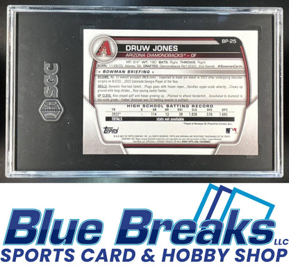 2023 Bowman Druw Jones #BP-25 Sky Blue /499 1st Prospect SGC 10