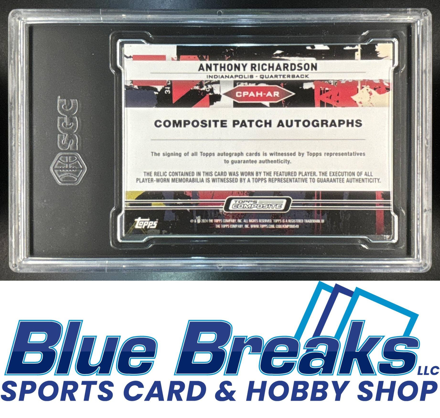 2023 Topps Composite Anthony Richardson #CPAH-AR Swatch Auto Horizontal 21/99 SGC 9