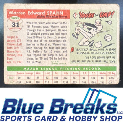 1955 Topps Warren Spahn #31 Braves