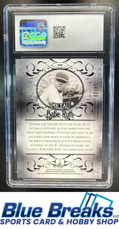 2019 Leaf Metal Babe Ruth Collection #09 Purple Wave 14/20 CGC 10 New York Yankees