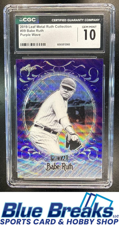 2019 Leaf Metal Babe Ruth Collection #09 Purple Wave 14/20 CGC 10 New York Yankees