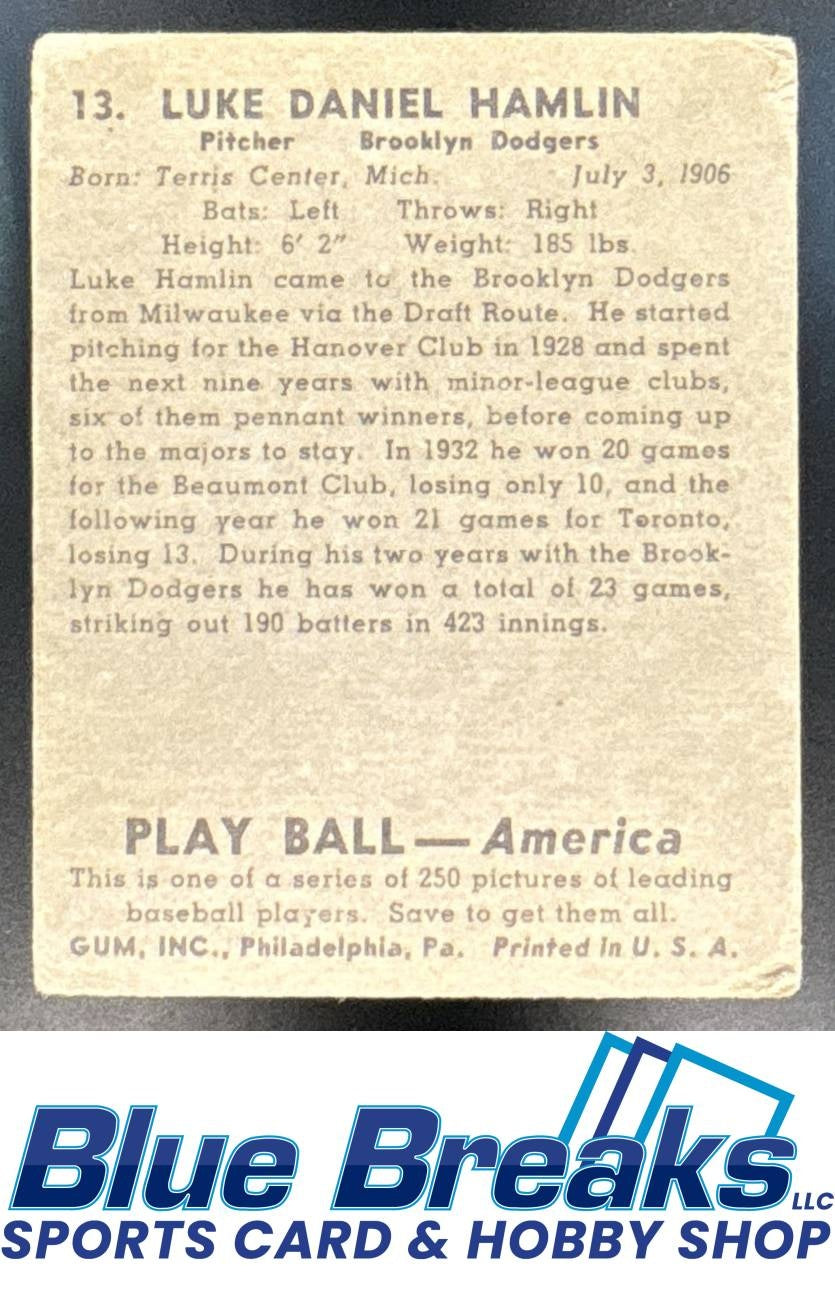 1939 Play Ball Luke Daniel Hamlin #13 a Dodgers