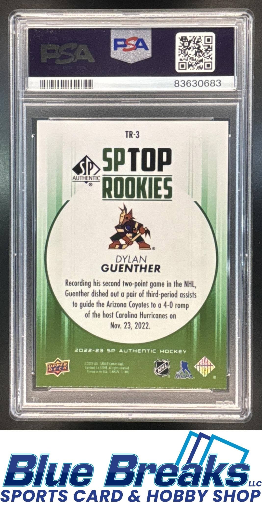 2022 SP Authentic Top Rookies Green Dylan Guenther #TR-3 PSA 9 Arizona Coyotes