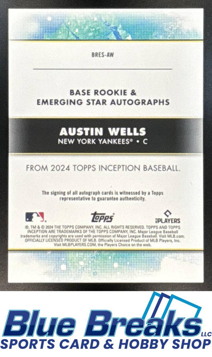 2024 Topps Inception Austin Wells #BRES-AW Rookies and Emerging Star Auto Purple 013/199 RC Yankees