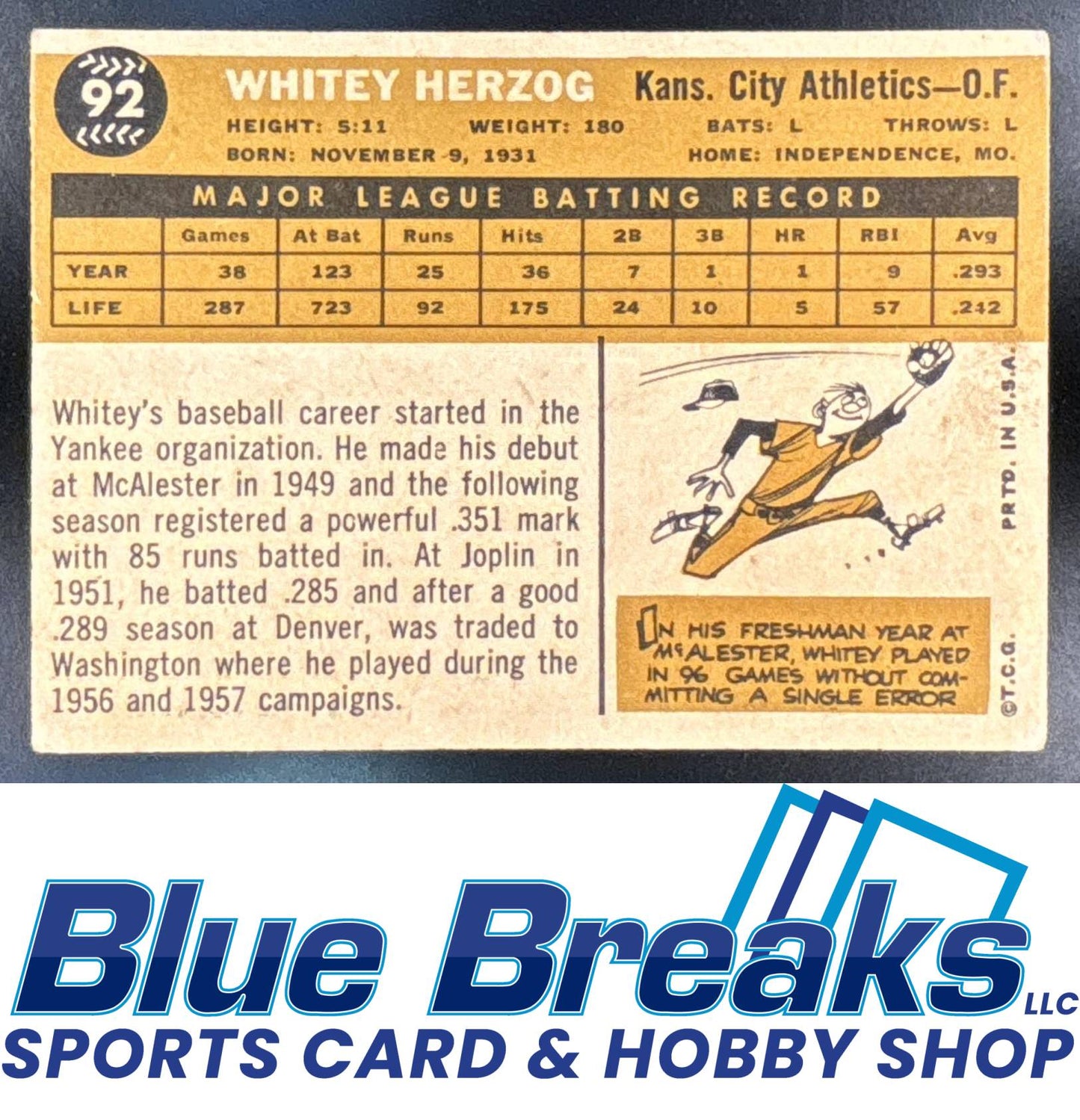 1960 Topps Whitey Herzog #92 Athletics