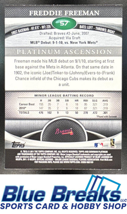 2011 Bowman Platinum Freddie Freeman RC #57 Atlanta Braves