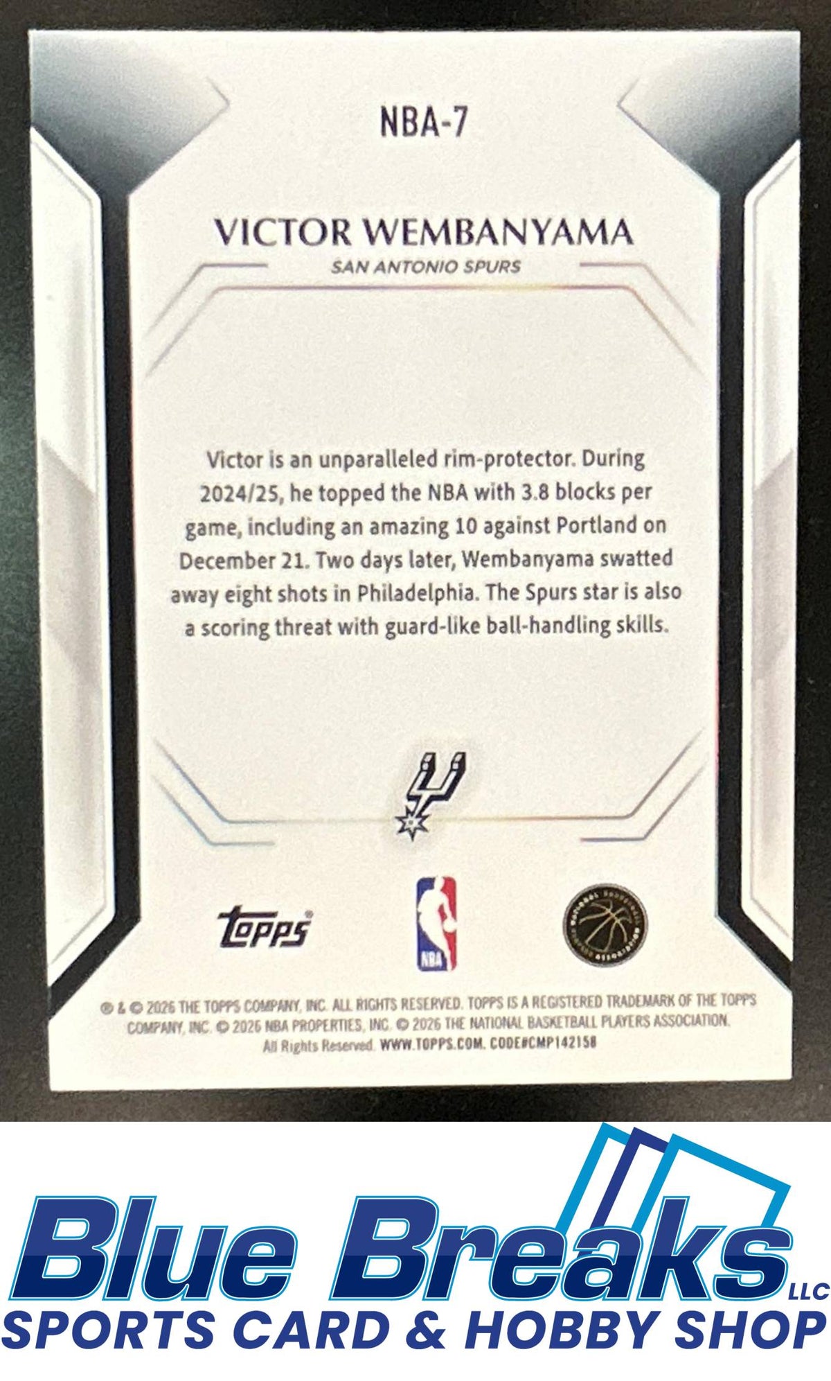 2026 Topps Collector's Kit Exclusive Rainbow Foil Victor Wembanyama #NBA-7 San Antonio Spurs