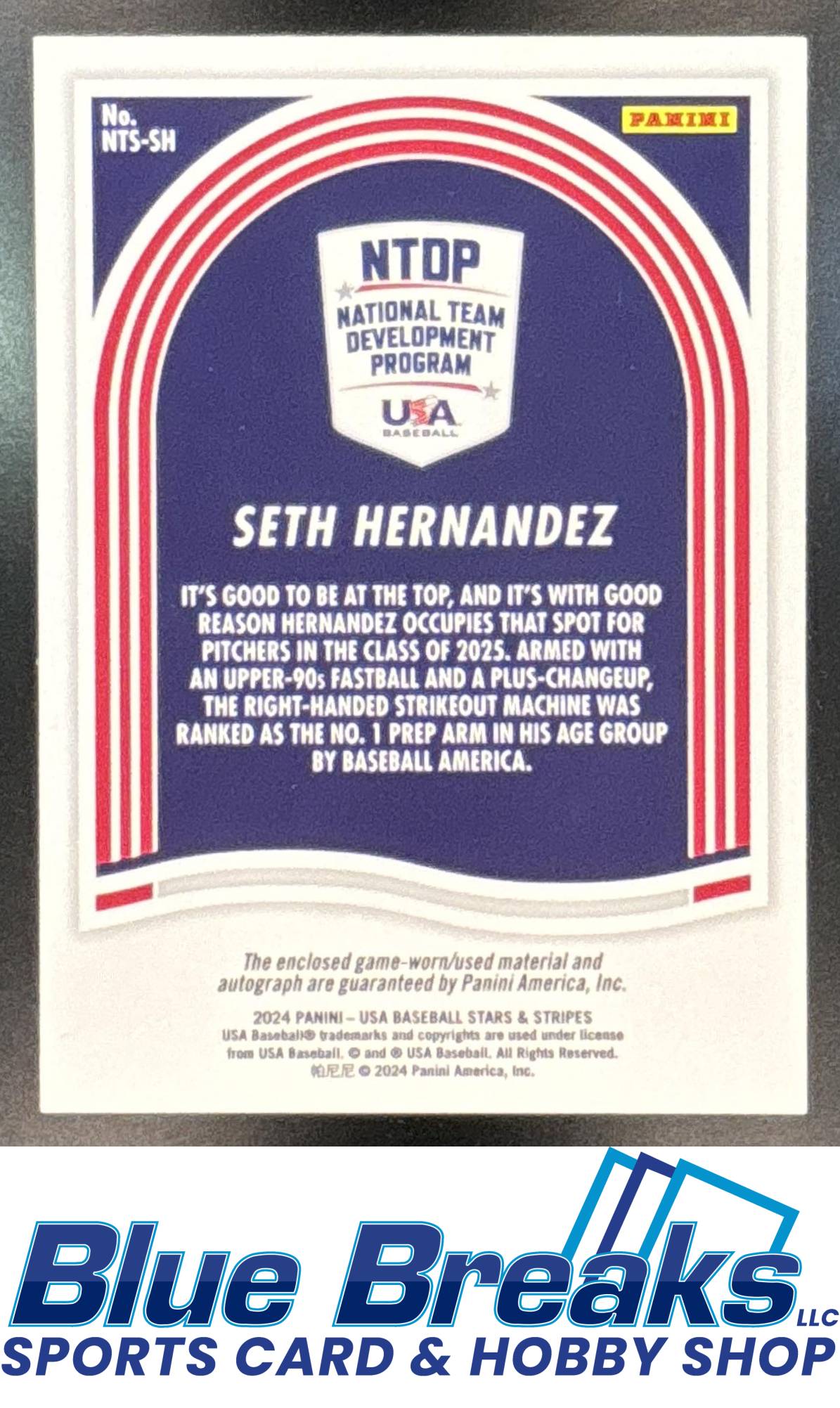 2024 Panini Stars & Stripes USA Baseball Seth Hernandez #NTS-SH 16U /17U National Team Signatures Materials Auto Baltimore Orioles