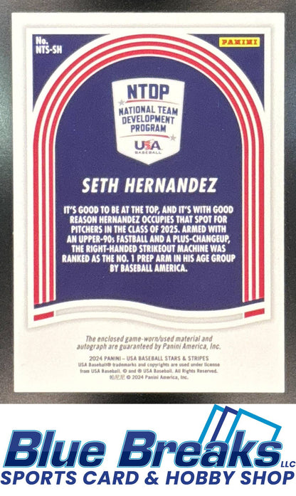 2024 Panini Stars & Stripes USA Baseball Seth Hernandez #NTS-SH 16U /17U National Team Signatures Materials Auto Baltimore Orioles