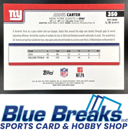 2025 Topps Chrome Abdul Carter #350 Rookie Image Variation Gold Geometric Refractor 14/50 SP RC New York Giants