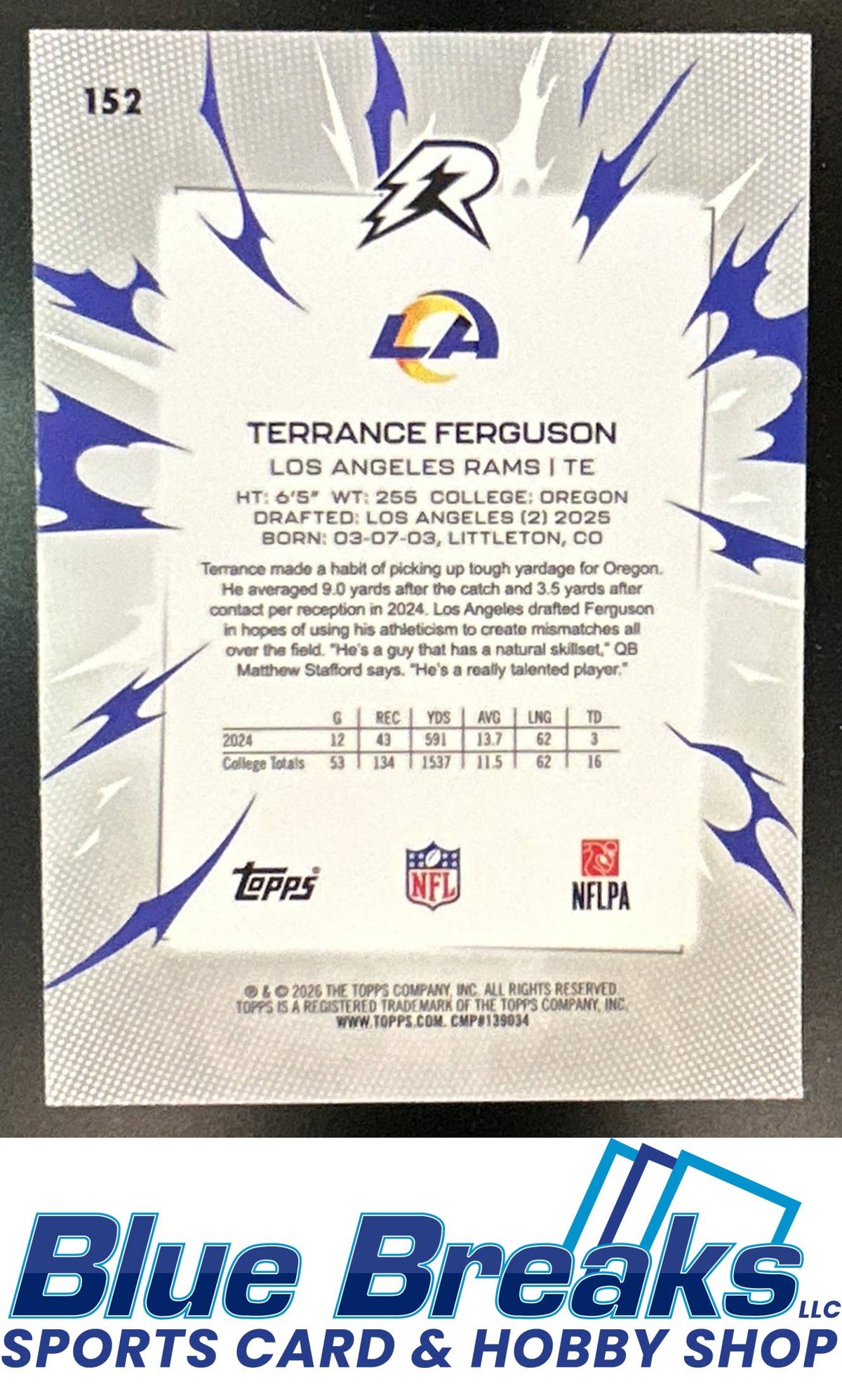 2025 Topps Resurgence Terrance Ferguson #152 Teal Surge Refractor 116/149 RC Los Angeles Rams