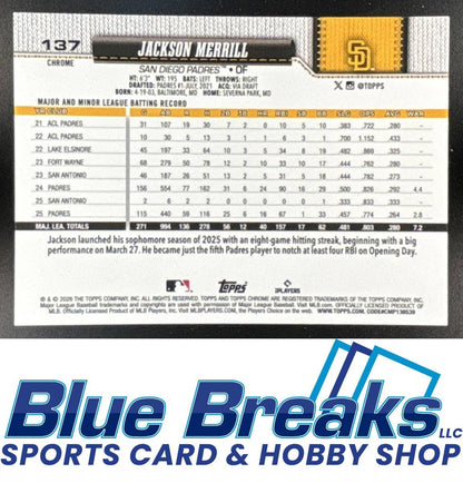 2026 Topps Chrome LogoFractor Jackson Merrill #137 Pink Refractor 092/250 San Diego Padres