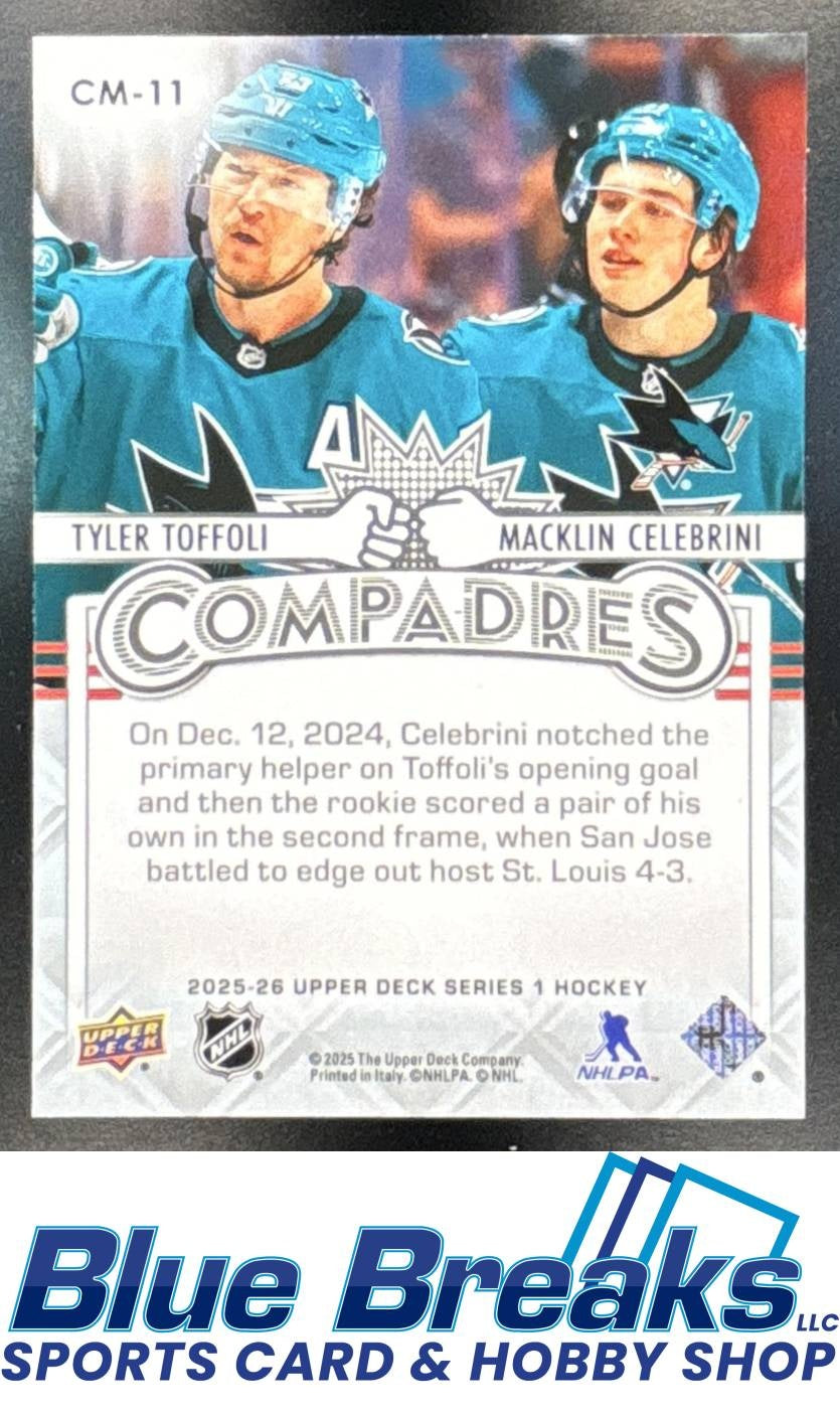 2025 Upper Deck Series 1 Macklin Celebrini Tyler Toffoli #CM-11 Compadres