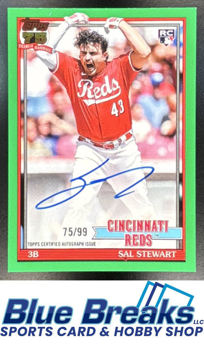 2026 Topps Series 2 Sal Stewart #91B2-SS 1991 Auto Green 75/99 RC Cincinnati Reds