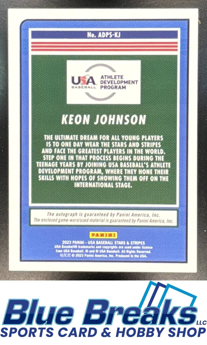 2023 Panini USA Baseball Stars & Stripes Keon Johnson #ADPS-KJ Athlete Development Program Signatures PE Auto