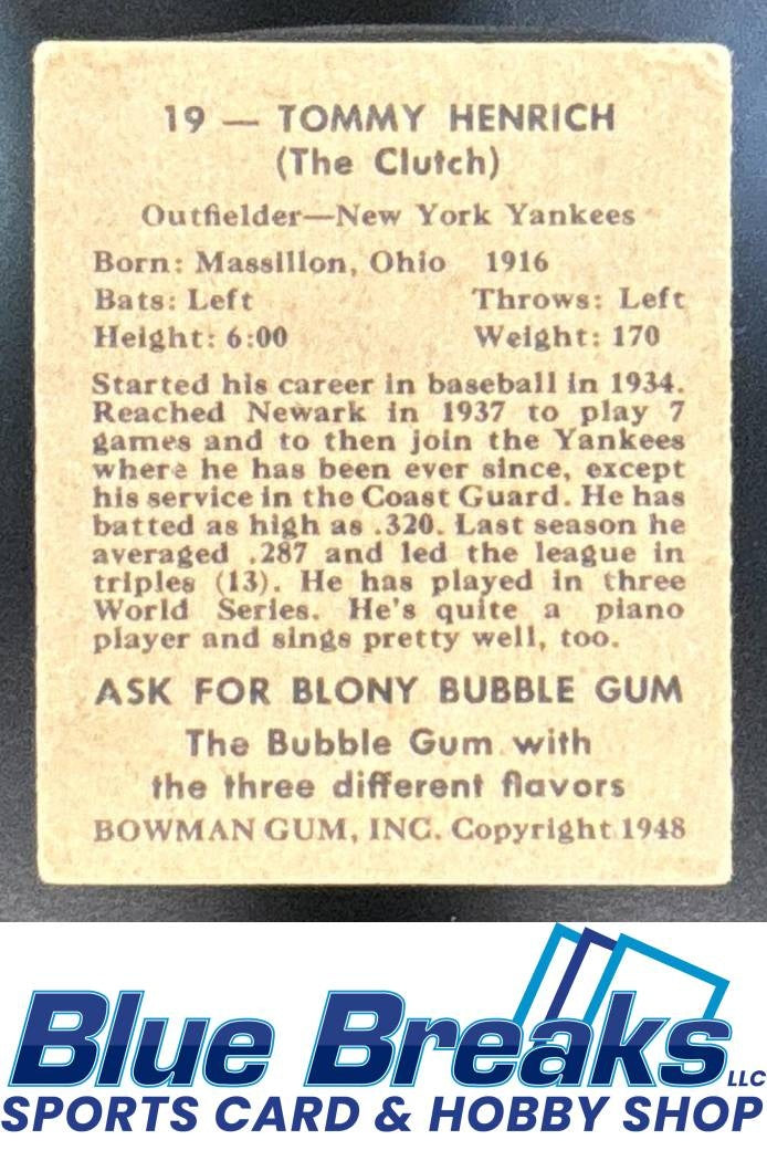 1948 Bowman Tommy Henrich [RC] #19 Yankees