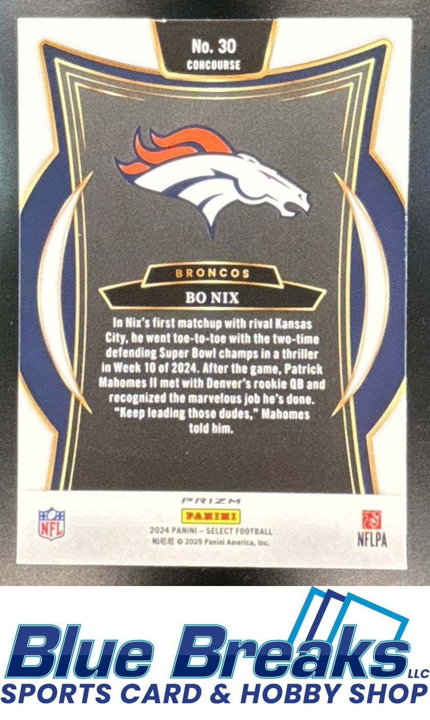 2024 Panini Select Bo Nix #30 Concourse Red and Blue Prizm Shock RC