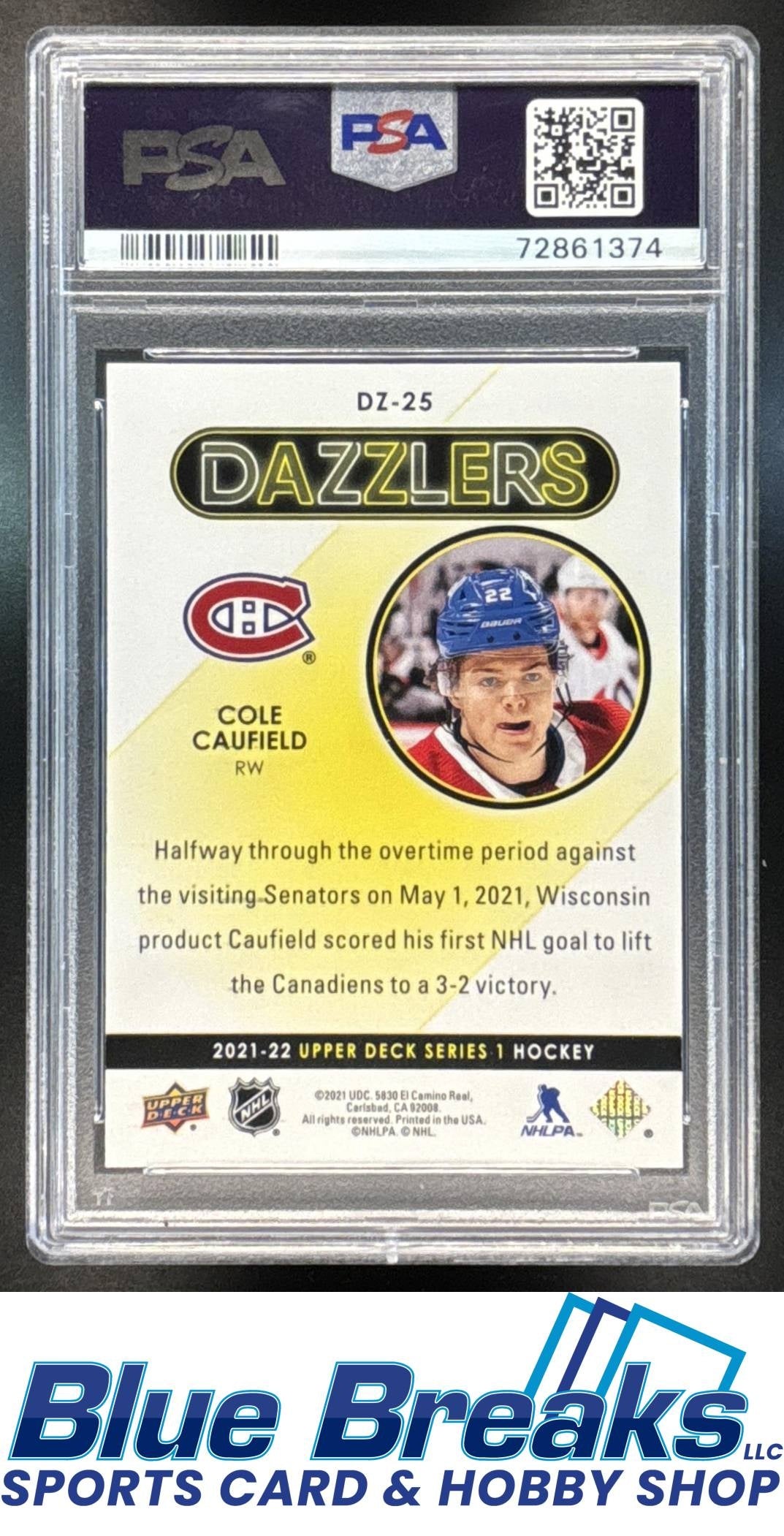 2021-22 Upper Deck Dazzlers Blue Cole Caufield #DZ-25 RC PSA 10 Canadiens