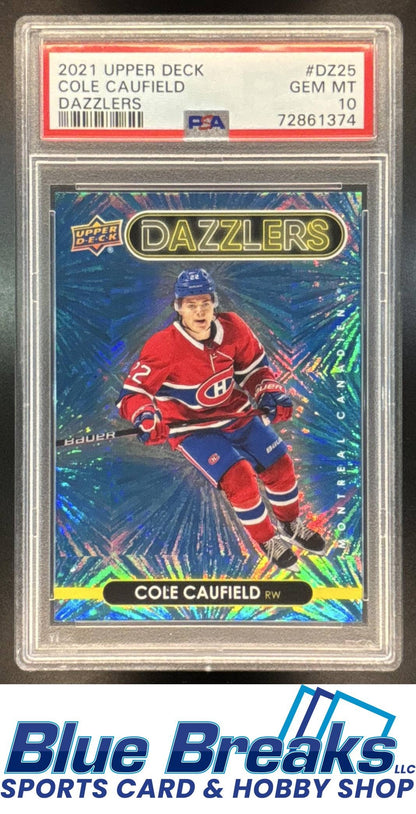 2021-22 Upper Deck Dazzlers Blue Cole Caufield #DZ-25 RC PSA 10 Canadiens